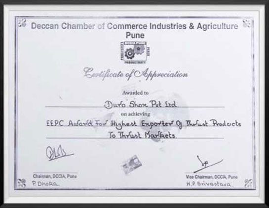 Certificate of Appreciation - For Highest Exporter of Trust Products to Trust Markets