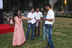 Employees participating in team building activities